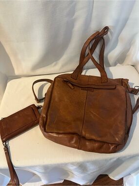 Genicci Italian Classic Brown Leather Tote with Wallet - Timeless Everyday Style